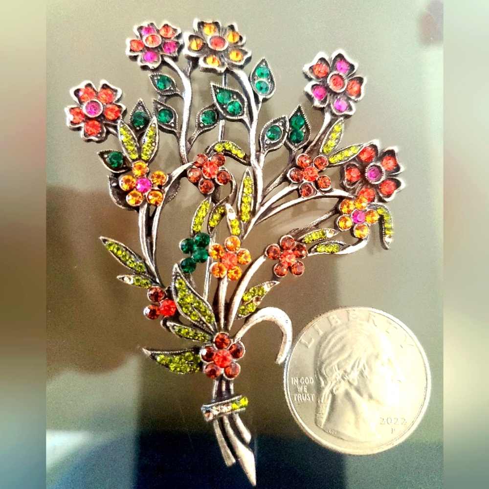 Chicos pin brooch floral spray flowers Silverstone Fall colors autumn orange